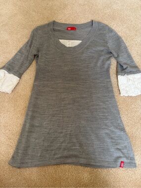 Grey Knit top/mini dress with White Sleeve Detail